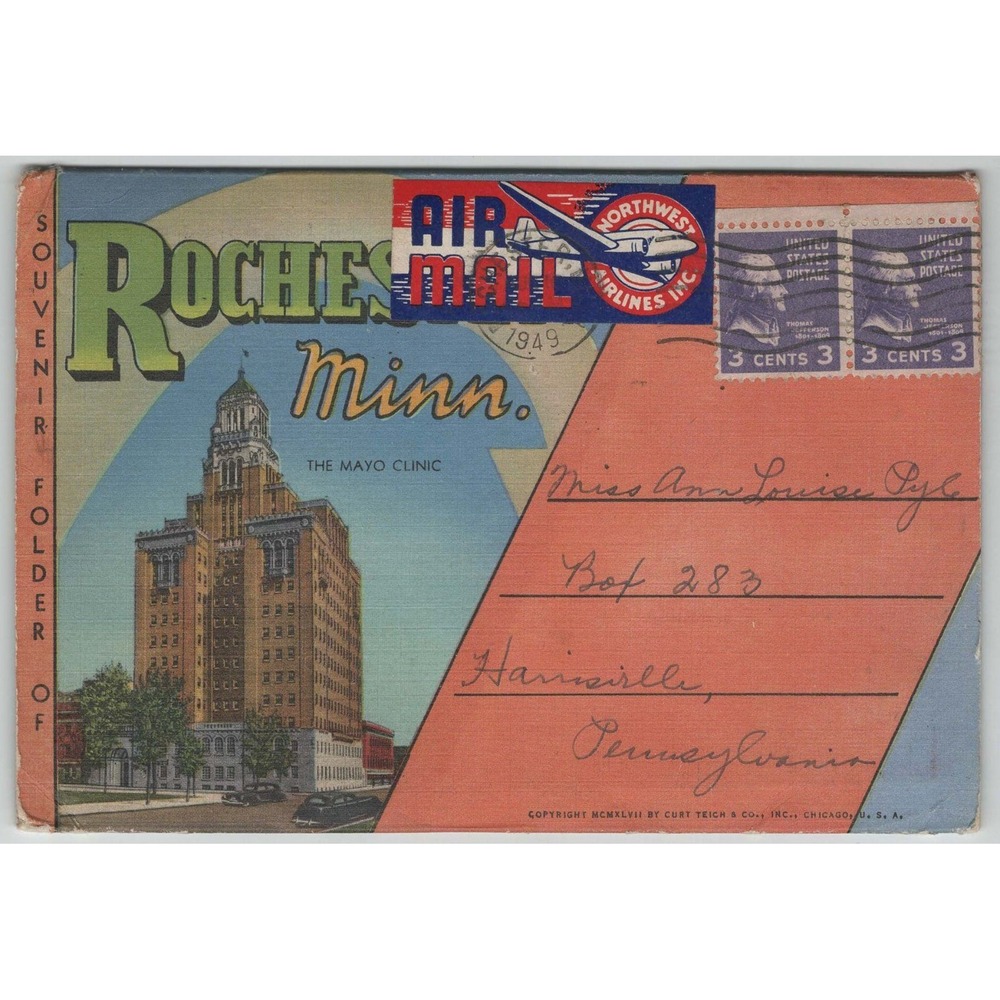 Greetings From Rochester Minnesota MN Large Letter Linen Souvenir Folder 1940s - Picture 2 of 2